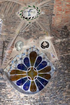 Santa Coloma de Cervello, Spain - 15 January 2019: Church of Colonia Guell close-up