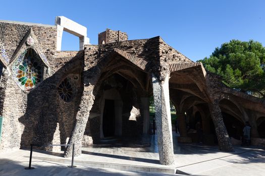 Santa Coloma de Cervello, Spain - 15 January 2019: Church of Colonia Guell