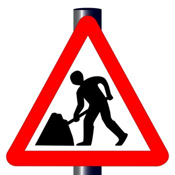 The traditional 'Men at Work' traffic sign isolated on a white background..