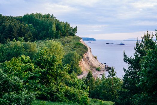 Cliff with birch woodland on Volga river