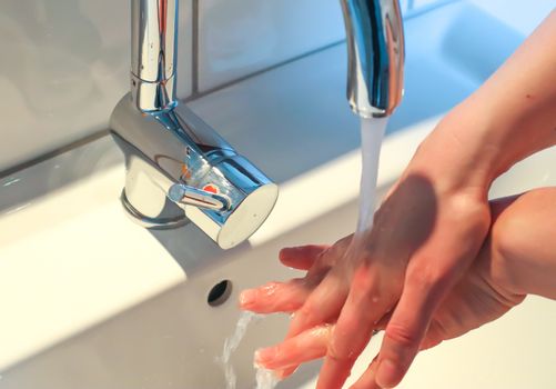 Cleaning and washing hands with soap prevention for outbreak of coronavirus covid-19