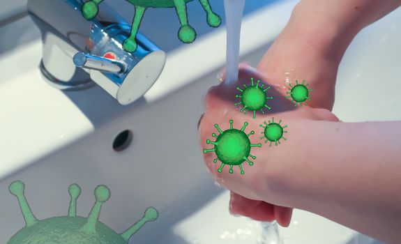 Cleaning and washing hands with soap prevention for outbreak of coronavirus covid-19