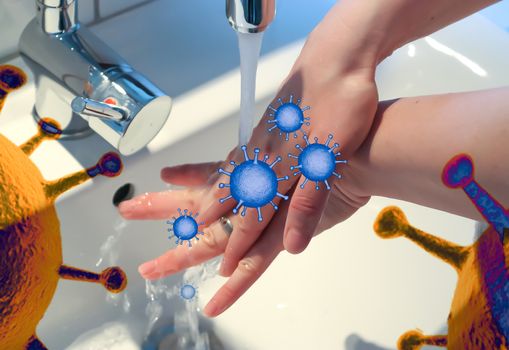 Cleaning and washing hands with soap prevention for outbreak of coronavirus covid-19