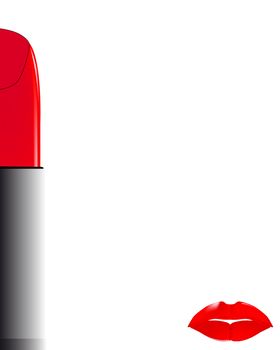 A large lipstick and a pair of red lips.