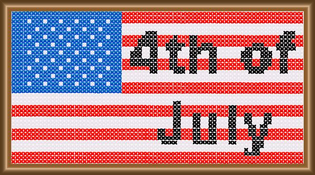 A cross stitch stars and stripes flag with frame border