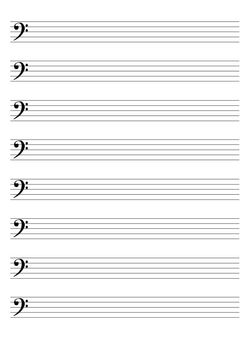 Eight bass clef staves isolated on a white background.