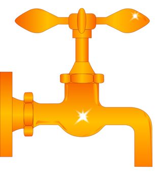 A golden water tap isolated over a white background