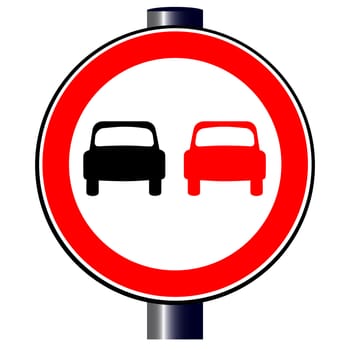 A overtaking traffic sign isolated on a white background.
