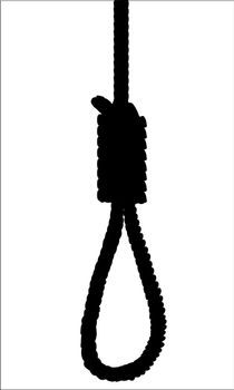 A hangman noose silhouette over a white background