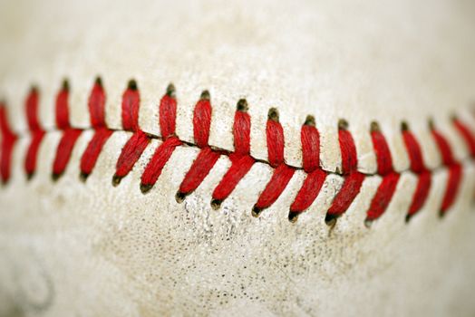 Baseball old used ball macro stitches detail