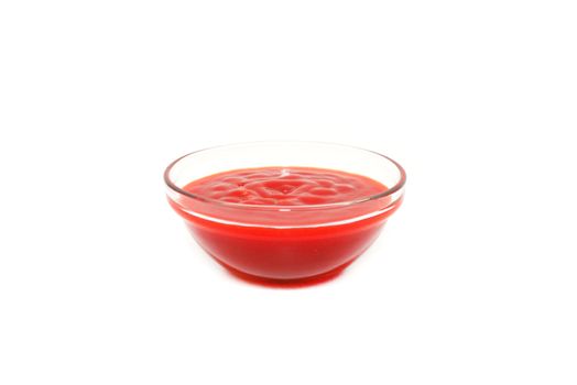 Bowl Of Ketchup Or Tomato Sauce On White Background perspective View