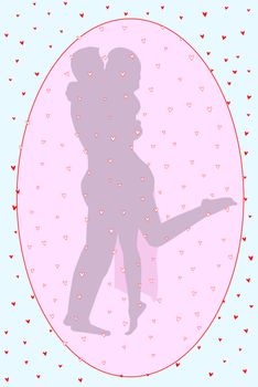 An oval romantic background with hearts of red and white.