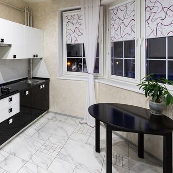 modern home cozy bright kitchen, stylish interior design