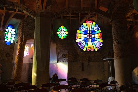 Santa Coloma de Cervello, Spain - 15 January 2019: stained glass window