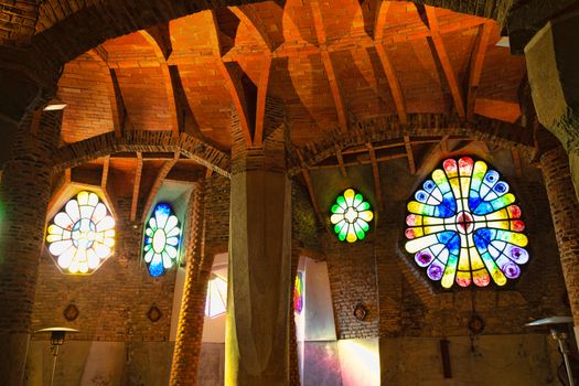 Santa Coloma de Cervello, Spain - 15 January 2019: stained glass window