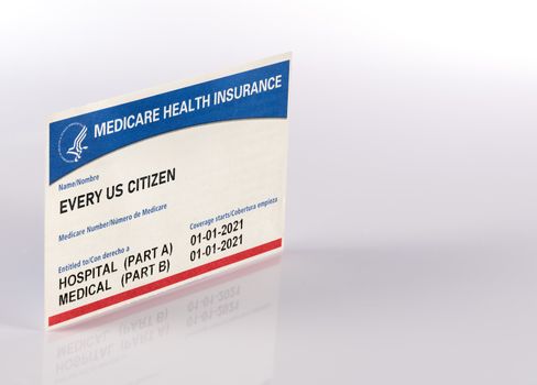 USA medical insurance card for medicare for every citizen isolated against a white background