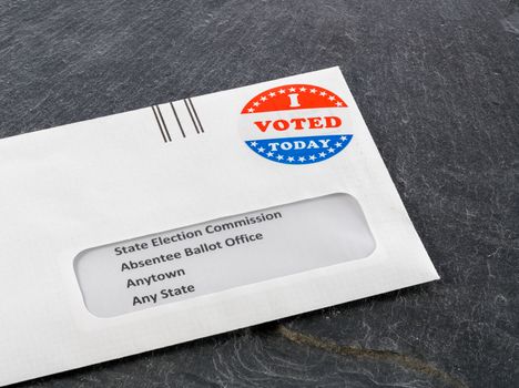 Envelope containing voting ballot papers being sent by mail for absentee vote in presidential election