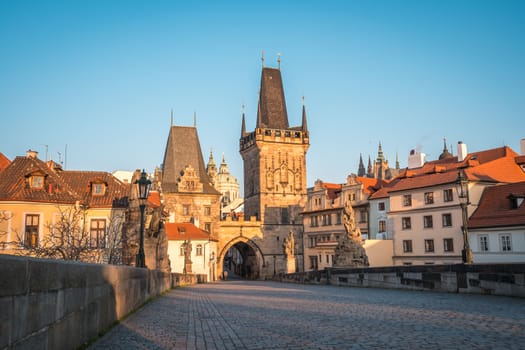 Charles bridge, Old Town bridge tower, Prague UNESCO, Czech republic, Europe - sunrise over the Old town