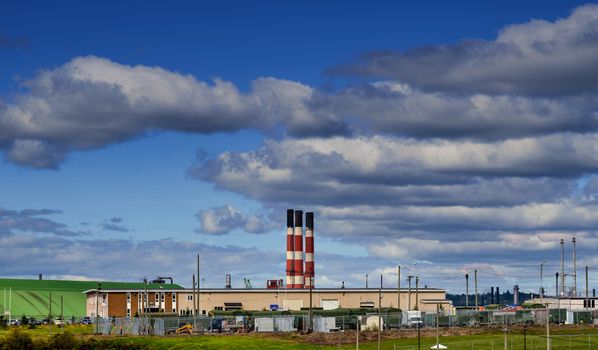 A heavy industrial area on the coast of Canada near Halifax