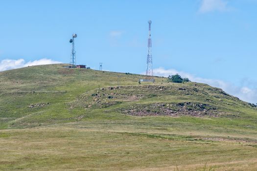 Microwave and cell phone telcommunication towers in the Free State Province near Oliviershoek Pass in the Free State Province