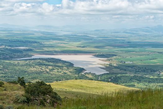 The view from the top of the Oliviershoek Pass into Kwazulu-Natal. The Kilburn and Woodstock dams are visible