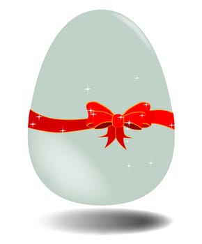 A large chocolate easter egg with a red ribbon and bow