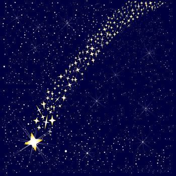 A falling star in the night sky