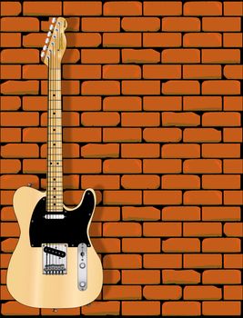 A fender Telecaster in front of a red brick wall