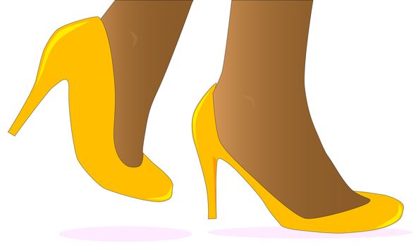 A pair of ladies ankles wearing yellow shoes