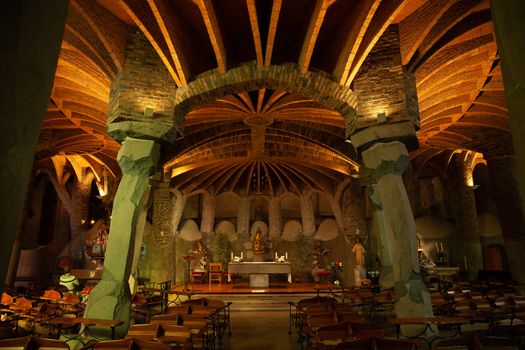 Santa Coloma de Cervello, Spain - 15 January 2019: Church of Colonia Guel altar