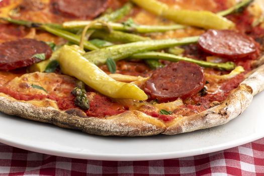 pizza with asparagus and salami