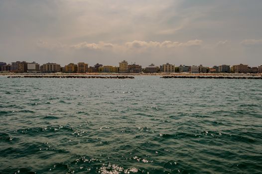 Beach on the Adriatic Sea in Rimini, Italy.