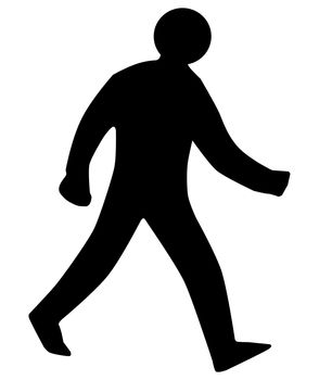 A walking man silhouette as found on traffic signs, isolated on white.
