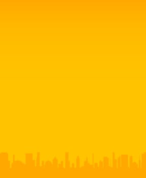 An orange cityscape silhouette set against an orange sky.
