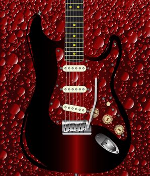 A cola bubble background pattern with a rock guitar superimposed.