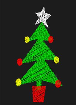 A Christmas tree drawn on a blackboard