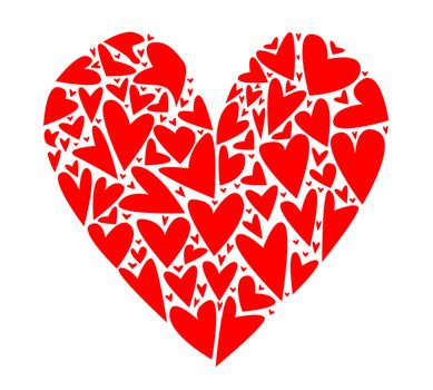 A large heart made up of several smaller hearts isolated over a white background