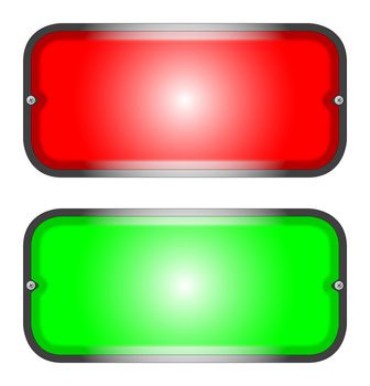 Two information lights - red and green isolated over a white background.