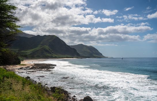 Panorama of Ka'ena Point at the end of the road along the west coast of Oahu, Hawaii
