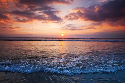 Amazing sunset from Bali Double Six beach surf waves and colorful clouds