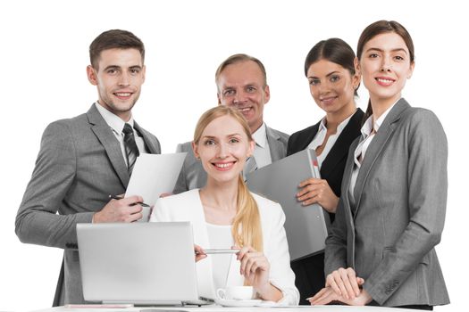 Group of business people office workers isolated on white background