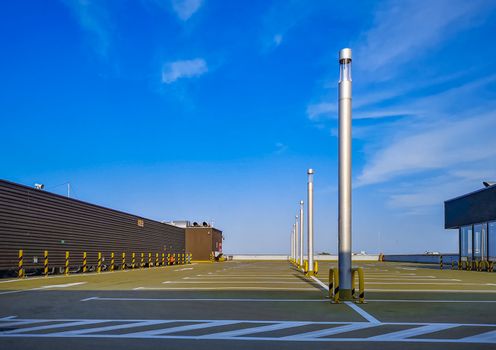 Parking on the roof at sunny cloudy day