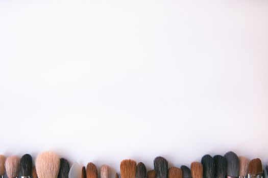 Makeup brushes set on white background  is ready for a your text
