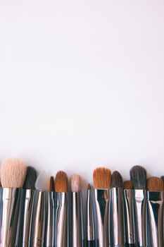 Makeup brushes set on white background  is ready for a your text