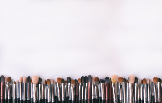 Makeup brushes set on white background  is ready for a your text