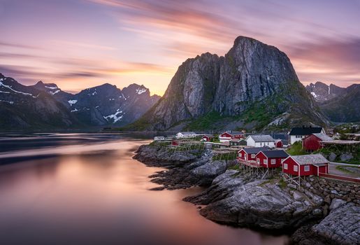 sunrise, mountain village in the fog and everything nice in yellow light