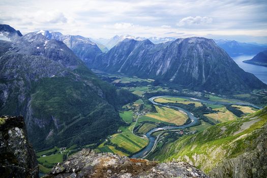 Norway Landscape fjord and mountains aerial view Naeroyfjord beautiful scenery scandinavian natural landmarks