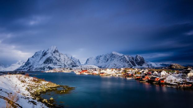 Winter in Olenilsoya in Reine, Lofoten Islands, Norway.