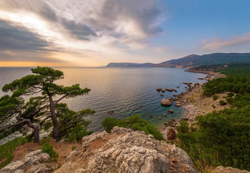 Landscapes of Russia, beautiful sea bay Laspi in Crimea on a sunny day