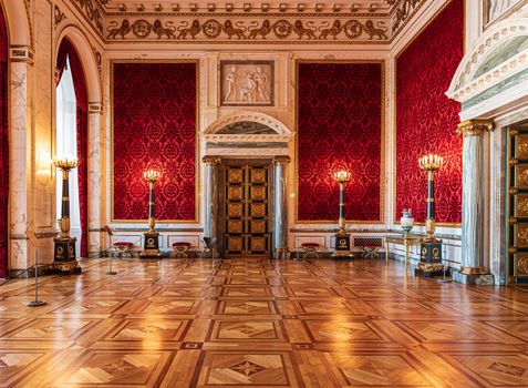 Interiors of royal halls in Christiansborg Palace in Copenhagen, Denmark, imperial room with antique furnishings